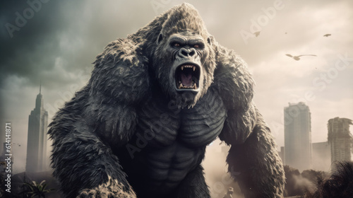 Huge gorilla will destroy the city created with generative AI technology