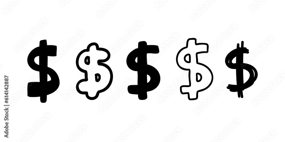 Φωτογραφία Scribble currency money finance sign icons Dollar USD collection