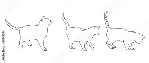 Modern cats in abstract continuous line style with abstract shapes  minimalist one line drawing. Set of trendy posters with kittens. Pet logo. Vector illustration