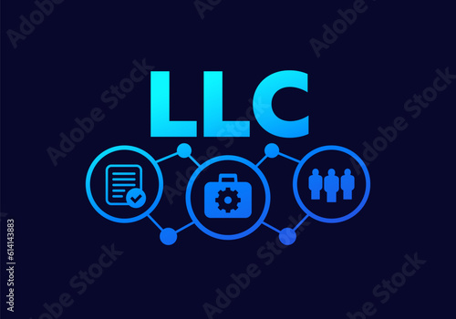 LLC, Limited Liability Company vector design on dark
