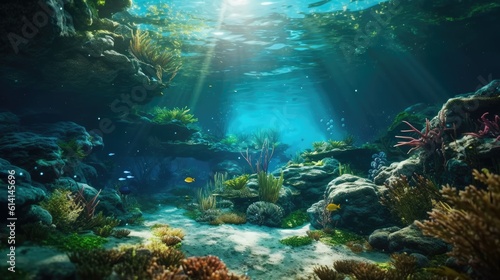 Underwater Ocean Landscape with Typo Space