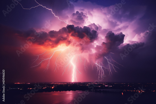 Heavy thunderstorm with lightning in the night