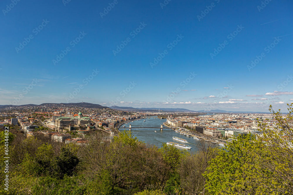 Panorama view at Budapest city, hungary, in early spring