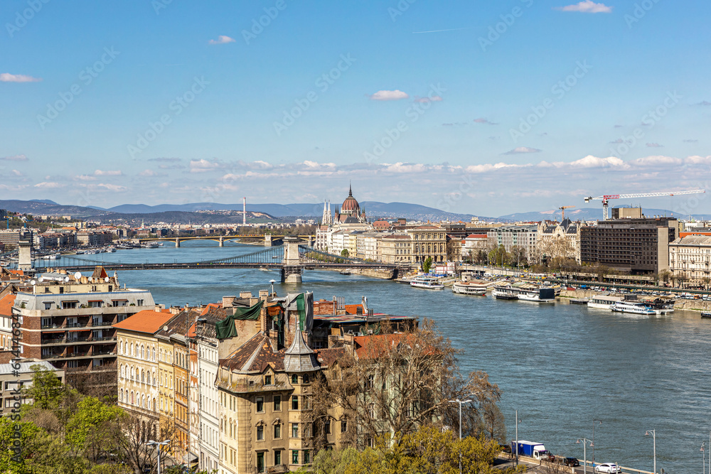 Panorama view at Budapest city, hungary, in early spring