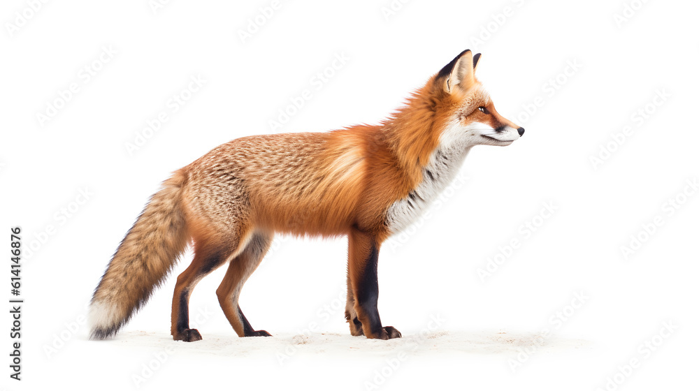 red fox, full body, isolated on white background side view