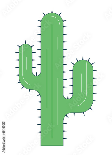 Desert cactus flat line color isolated vector object. Succulent plant. Cactaceae. Saguaro cactus. Editable clip art image on white background. Simple outline cartoon spot illustration for web design