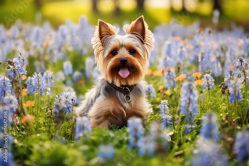 Petal Paws: Charming Yorkshire Terrier Explores a Field of Flowers © aprilian