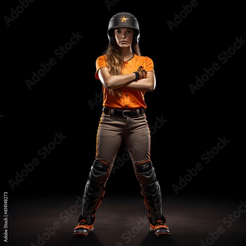 A fictional person. Magnificent softball brilliance, striking player displays magnificent brilliance on a striking background