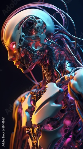 A pink cyborg. Generative AI. © Bargais