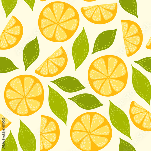 citrus pattern. lemons and slices with leaves. juicy bright pattern with fruits.