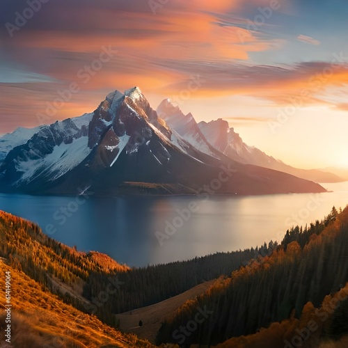 sunset in the snowmountains photo