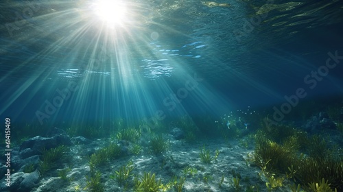 3D rendered illustration of sun light rays under water generative AI © fajar