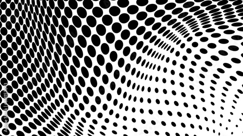 The halftone texture is chaotic monochrome. Abstract black and white waves background of dots. Backdrop for the design of websites, business cards, posters