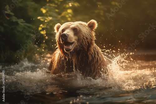 Brown bear near the river and catches salmon. © terra.incognita