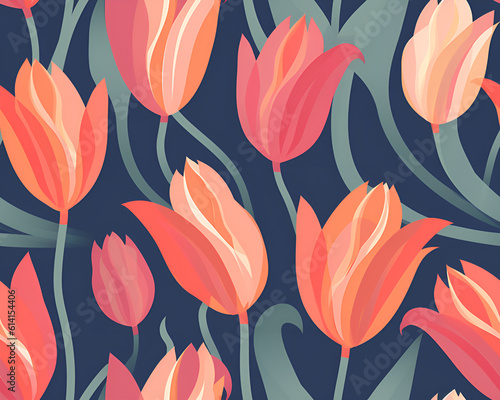 seamless pattern with tulips, design, leaf, art, flowers, plant, pink, beauty, decoration, AI generated 