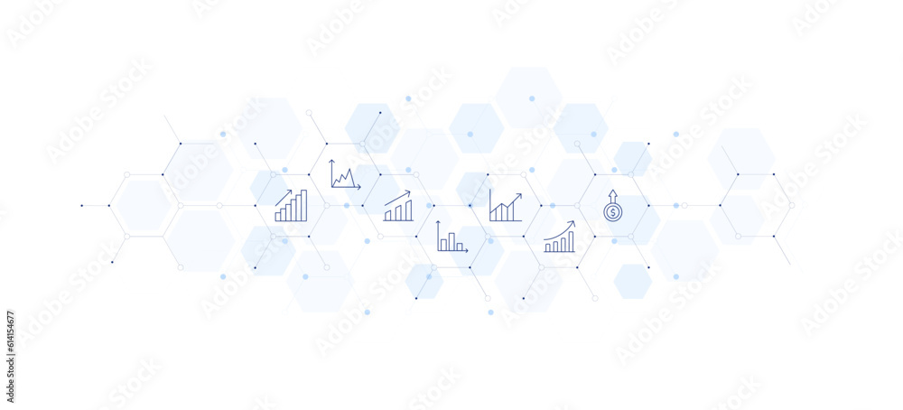 Growth banner vector illustration. Style of icon between. Containing diagram, dollar coin.