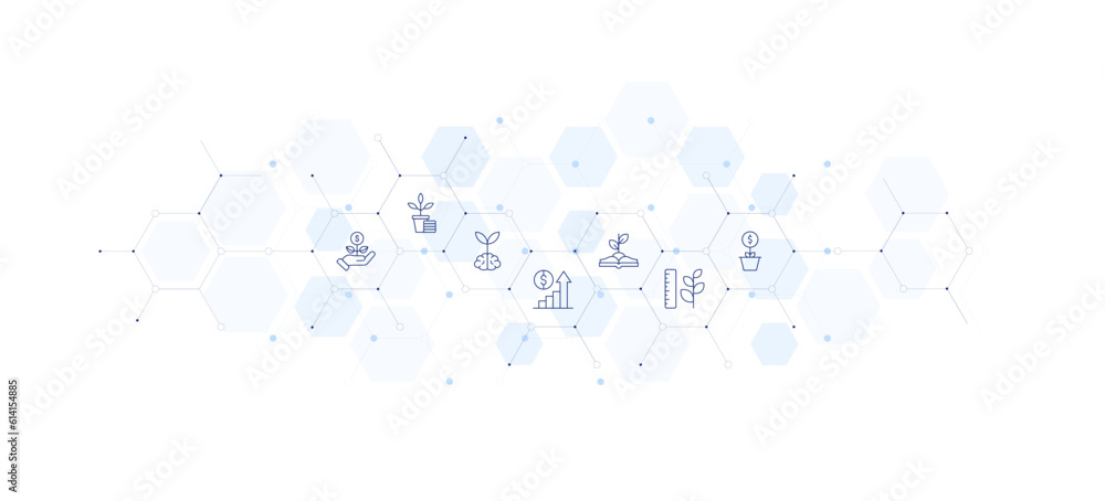  Growth banner vector illustration. Style of icon between. Containing sprout, growth.