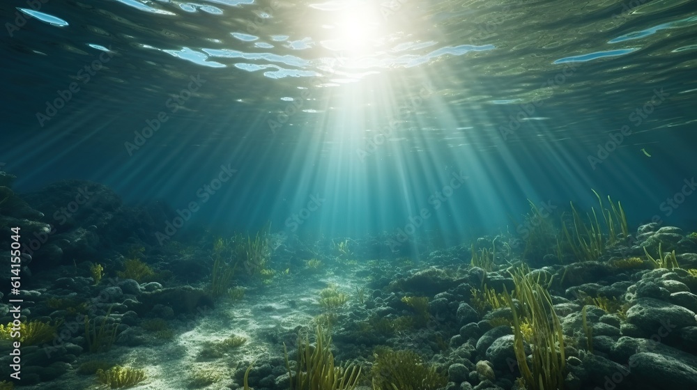 3D rendered illustration of sun light rays under water generative AI 3D rendered illustration of sun light rays under water generative AI
