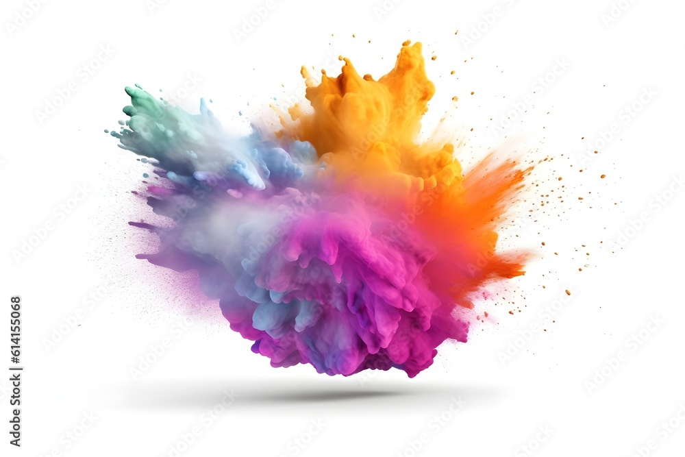  pink, blue, orange, yellow, and purple smoke bombs, are colorful, isolated on a white background , created with Generative AI technology