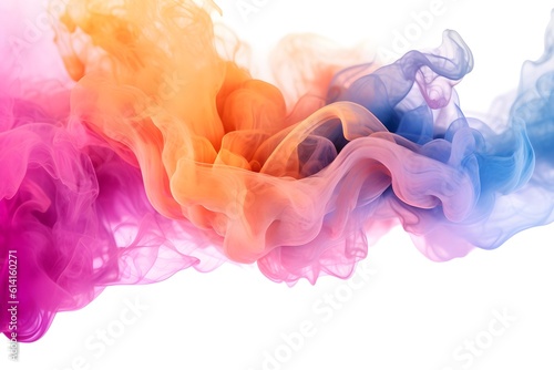  Abstract colorful smoke, pink, blue, orange, yellow, and purple smoke bombs isolated on the white background. Abstract colored background, created with Generative AI technology
