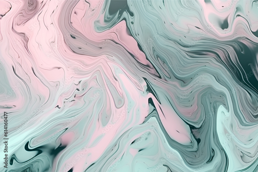 Generative AI. abstract background in mint pink in fluid art style. organic textures, natural shapes and curves. Modern fluid art. 