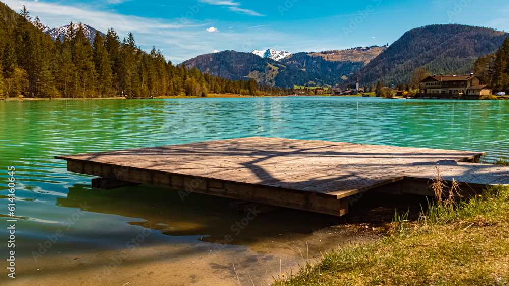 Alpine summer view with reflections at Lake Pillersee, Saint Ulrich, Tyrol, Austria