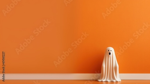 Halloween Decoration with orange background and copy space ai generated