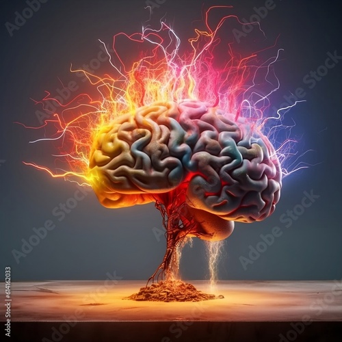 The brain that emits lightning. Overmind. Emotionally difficult. Chaos. Human super brain. Generative AI. photo