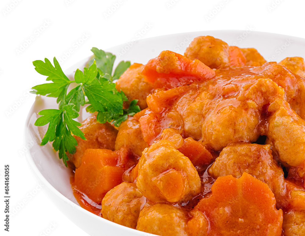 tiftels in carrot sauce in a bowl tiftels in carrot sauce in a bowl