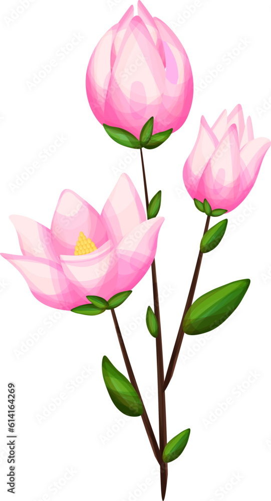 Magnolia flower bouquet in trendy cartoon style Magnolia flower bouquet in trendy cartoon style