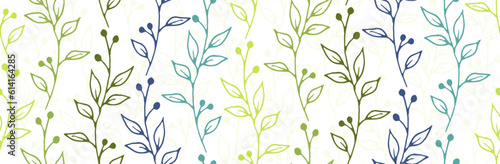 Berry bush sprigs botanical vector seamless background. Boho herbal textile p...