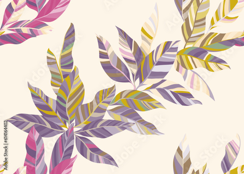 Colorful houseplant leaves repeat wallpaper vector. Artistic floral summer bandana fabric