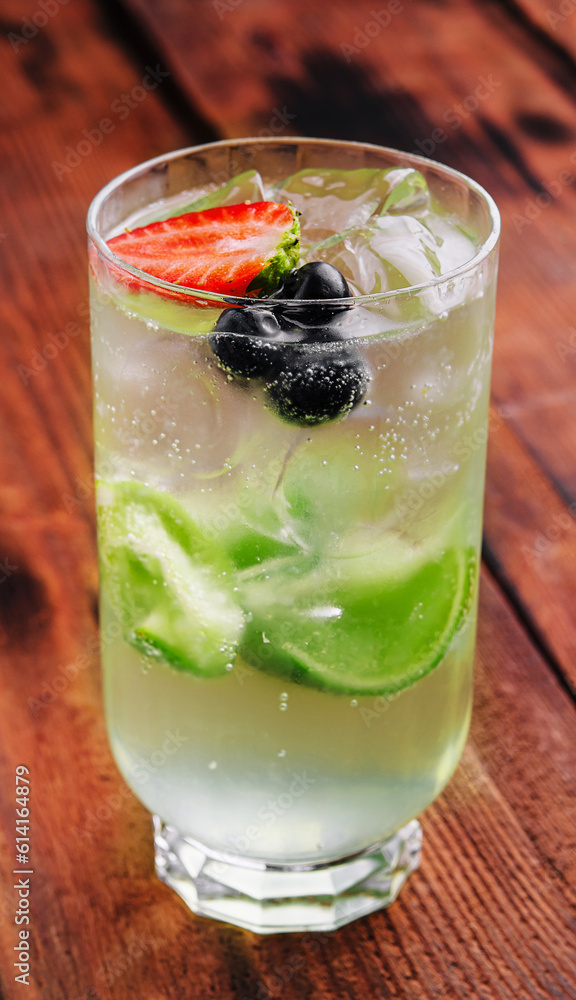 Glass of tasty strawberry cocktail mojito