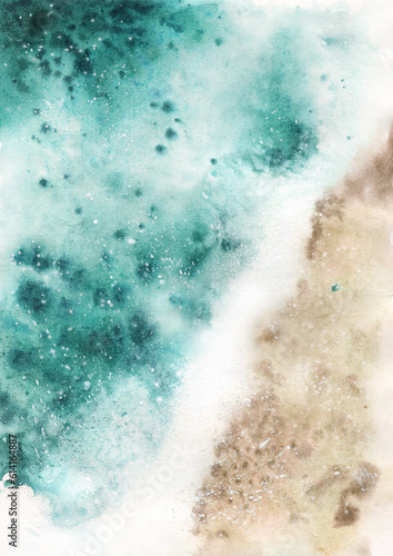 Seaside poster. Watercolor painting of the ocean.