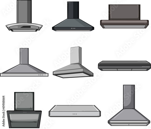 range hood set cartoon. modern house, extractor cooking, home interior, contemporary household range hood sign. isolated symbol vector illustration