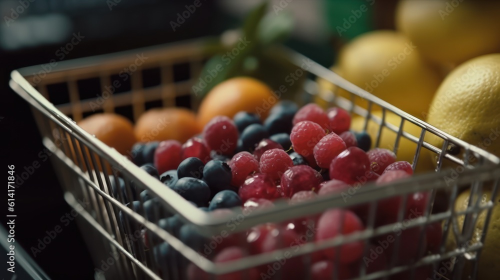 shopping cart full of fruit HD 8K wallpaper Stock Photographic Image