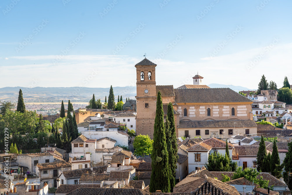 Aerial view Church of San Salvador - Granada, Andalusia, Spain
