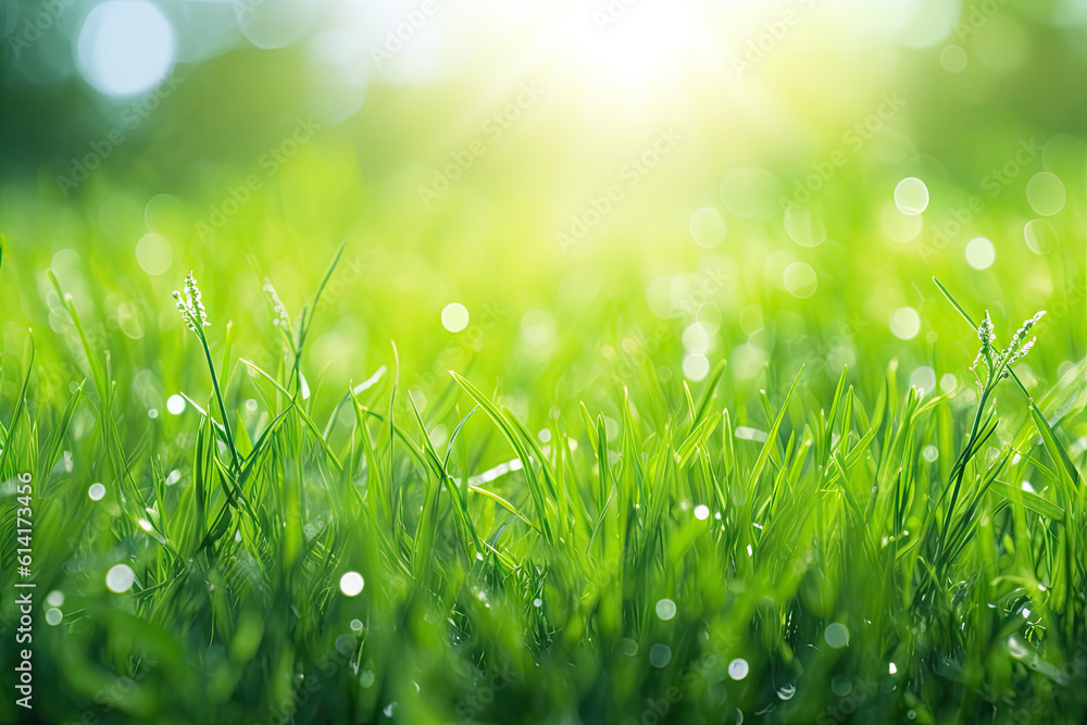 Spring sunny green grass background