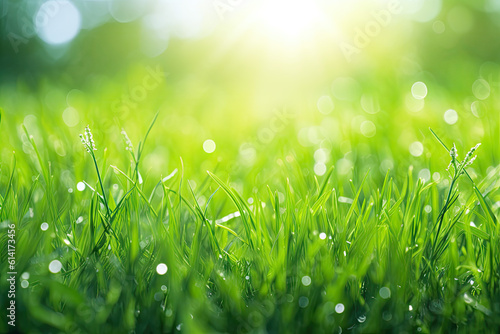 Spring sunny green grass background