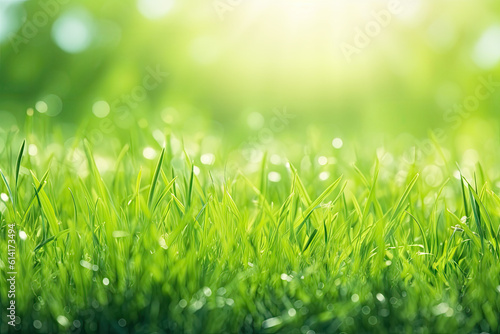 Spring sunny green grass background