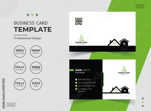 Modern Real Estate Agency Business Card Design Template. Vector abstract Creative. Stationery Items.