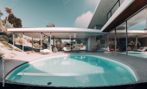 house a3d rendering with modern and contemporary decor with swimming pool  generative AI