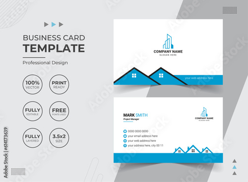 Modern Real Estate Agency Business Card Design Template. Vector abstract Creative. Stationery Items.