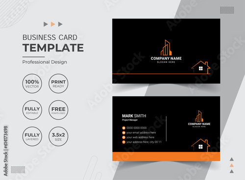 Modern Real Estate Agency Business Card Design Template. Vector abstract Creative. Stationery Items.