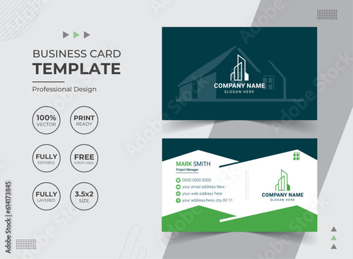 Modern Real Estate Agency Business Card Design Template. Vector abstract Creative. Stationery Items.