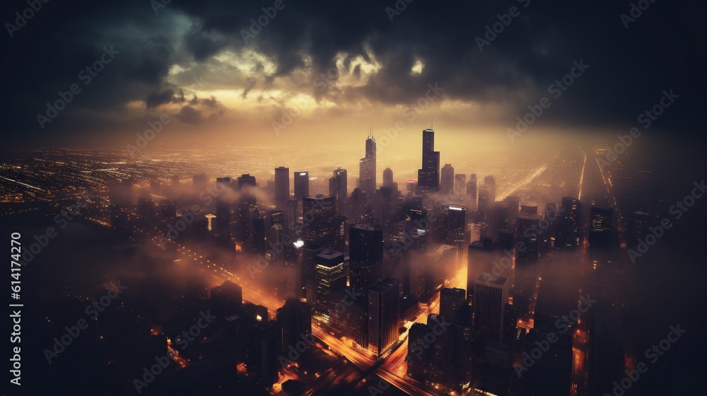 View of the modern city, evening light View of the modern city, evening light