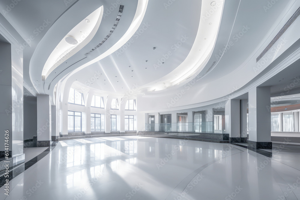 panoramic view of the lobby in modern building, generative AI