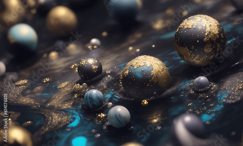 Luxury Black Pearls Covered in Gold and Diamonds Ornament Liquid Backgrounds Wallpaper  Generative AI