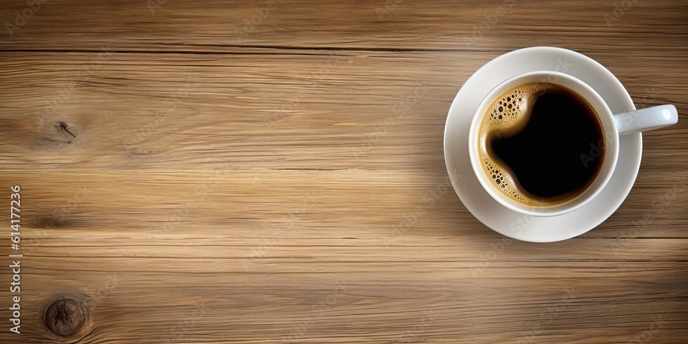 Minimalistic Workspace. White Coffee Cup on Top view Wooden Table Minimalistic Workspace. White Coffee Cup on Top view Wooden Table