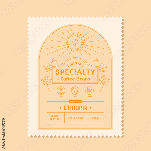 specialty coffee beans label with coffee cherry branch